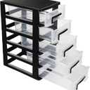 Multifunctional Five-Layer Plastic Storage Cabinet with Transparent Drawers - Space-Saving Organizer for Office, Closet, and Home, 12.36 Inches, Black