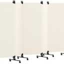 6 Panel Room Divider with Lockable Wheels, 147" W x 72" H, Beige