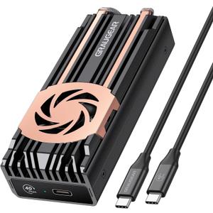 GRAUGEAR 40Gbps M.2 NVMe SSD Enclosure, USB4 NVMe SSD Enclosure with Cooling Fan and Dual-Pipe Heatsink Aluminum, Thunderbolt 4/3, ASM2464PD Chip