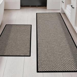 YIHOUSE Thin Bath Mat Black Bathroom Rugs Sets 2 Pieces, Non Slip Absorbent Mats Quick Dry, Woven Rugs Washable, Tapetes para Bao for Bathroom Toilet,Bathtub(17"x24"+17"x47")