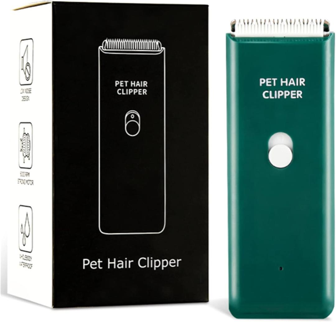 Dog Cat Home Hair Waterproof Clipper Portable Electric USB Rechargeable Pet Grooming Tools Low Noise Shaver Cordless Trimmer for Small and Large Pets (Green)