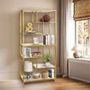AT-VALY 6 Tier Bookcase Bookshelf, 72.4”Tall Modern Freestanding Bookshelf with 6 Shelves, Faux Marble Open Display Storage Book Shelves for Living Room Bedroom Home Office (Gold)