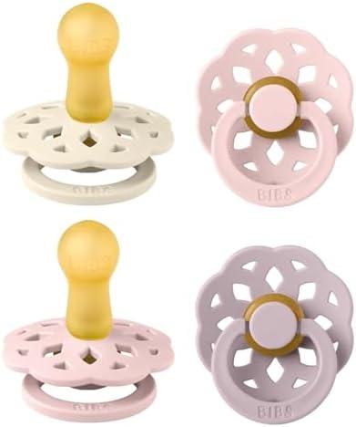 BIBS Boheme Soother 4-Pack | BPA Free Dummy Pacifier | Round Nipple | Natural Rubber Latex | Made in Denmark | Size 6-18 Months | Blossom Mix