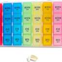 Weekly Pill Organizer 4 Times a Day, 7-Day Pill Boxes, Monthly Medication Organizer 28 Days Portable Compartments & Moisture-Proof Outer Case for Vitamins, Fish Oils, Supplements