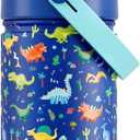 12 oz Kids Stainless Steel Water Bottle: Spill-Proof, Insulated Cup with Straw Spout Lid, BPA-Free, Car Cupholder Friendly, Durable, 24H Cold for Camping, Sports, Birthday Gift for Boys (Dinosaur-Era)
