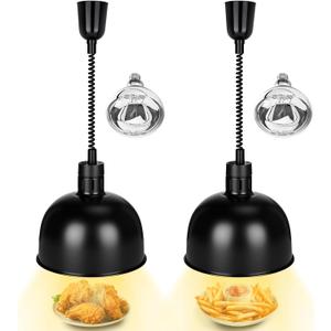 Nuanchu 2 Pack Hanging Food Heat Lamp Retractable with 250w Heating Bulb Commercial Infrared Food Service Warmer Fry Heating Light for Buffet Restaurant Kitchen Use(Black,Dia 29cm)