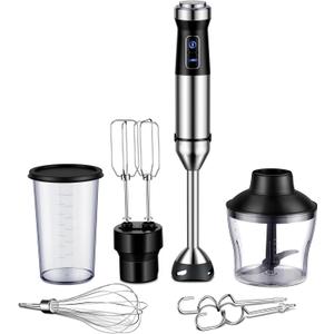 GDOR 1000W 6-in-1 Immersion Blender Handheld, Stainless Steel Scratch Resistant Hand Blender with 20 Speeds, Hand Mixer with Whisk, Chopper, Beaker, Egg Beaters and Dough Hooks, Black