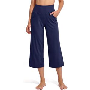 Promover Capri Pants for Women Wide Leg Yoga Cropped Pants with Pockets Loose Casual Summer Pants (XX-Large, Royal Blue)