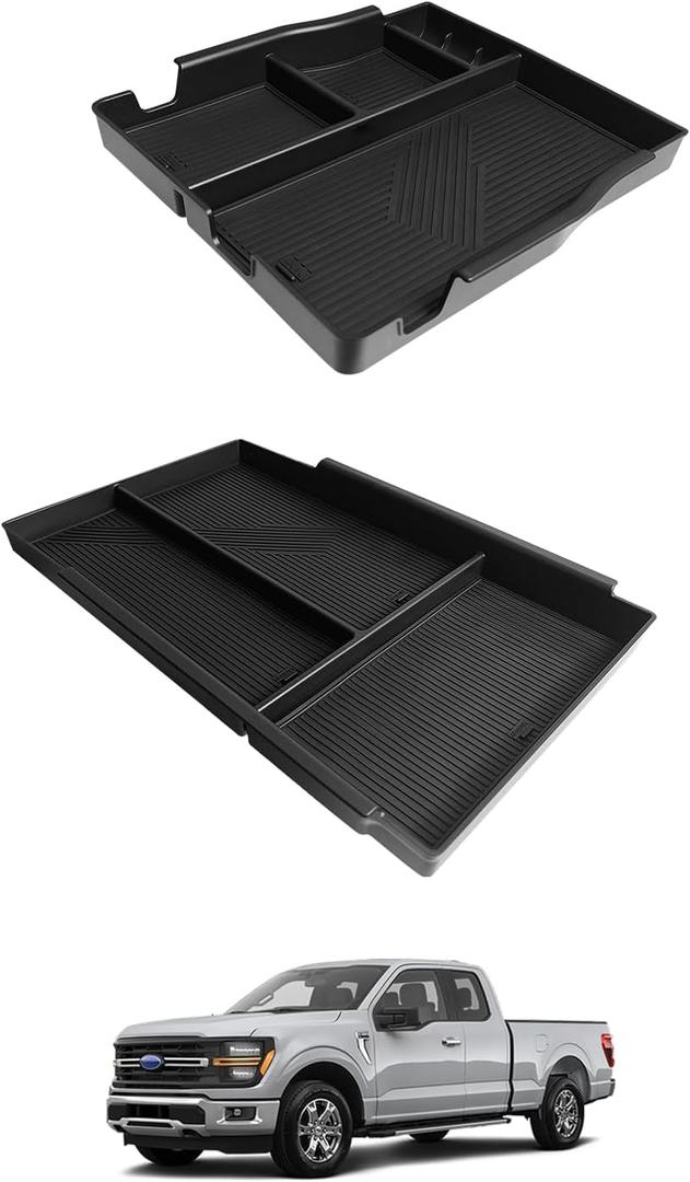 Muslogy Jump Seat Center Console Organizer Compatible with Ford F150 2021-2025 2026 Accessories Underseat Storage Insert Box Console Armrest Divider(Jump Seat ONLY) - 2PCS, Upper & Lower