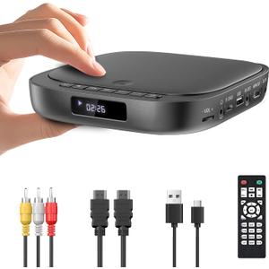 Mini DVD Players for TV, Desobry HD 1080P Region Free DVD Player with USB/TF Card Input, HDMI/RCA Cable, Compact CD DVD Player Integrated PAL/NTSC