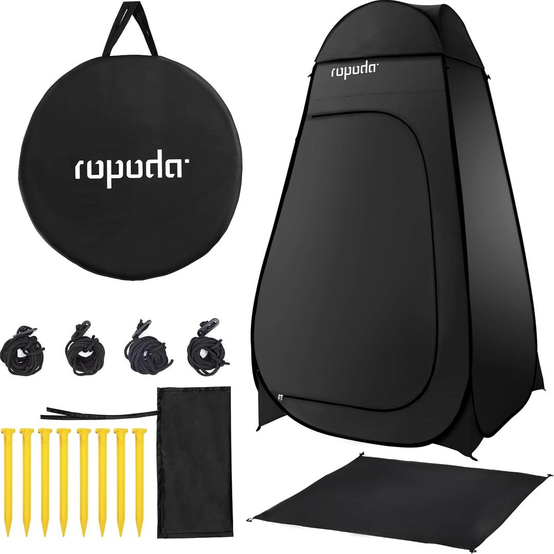 ROPODA Pop Up Tent 83inches x 48inches x 48inches, Upgrade Privacy Tent, Porta-Potty Tent Includes 1 Removable Bottom, 8 Stakes, 1 Removable Rain Cover, 1 Carrying Bag (Black)