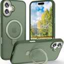 Magnetic for iPhone 17 Case with Ring Stand, [10 FT Drop Protection] [Velvety Touch] Slim Translucent Matte Back Shockproof Phone Case for iPhone 17 6.3'', Midnight Green