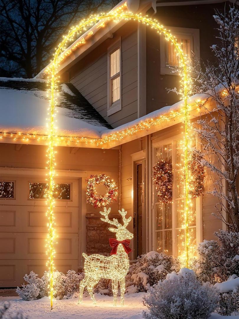 Flacchi Christmas Decoration Outdoor Arch Lights - 9.5FT 460LED Waterproof String Lights with Timer, 8 Modes for Holiday Party,Wedding, Garden, Patio (Warm White)