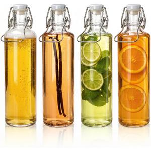 33oz Swing Top Glass Bottle 4 Pack, 1L Clear Beer Bottle with Air Tight Lids, Easy Cap Bottle with Handle for Kombucha, Home Brewing, Juice, Carbonated Drink, Vinegar, Oil, Mead, Milk, Soda