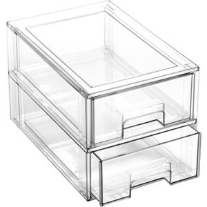 BINO | Stackable Storage Drawers, Small - 2 Pack, Clear | THE CRATE COLLECTION | Storage Bins With Drawers | Bathroom Organizers | Under Sink Organizer | Vanity Cabinet Home Organization
