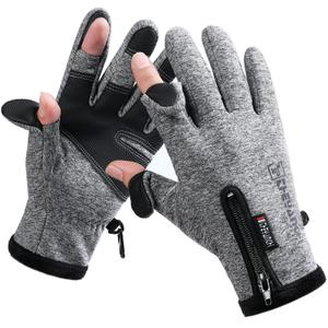 Winter Fingerless Fishing Gloves for Men & Women, Cold Weather Windproof Touchscreen Warm Cycling Gloves for Photography Hunting Ski Motorcycle Driving Gray