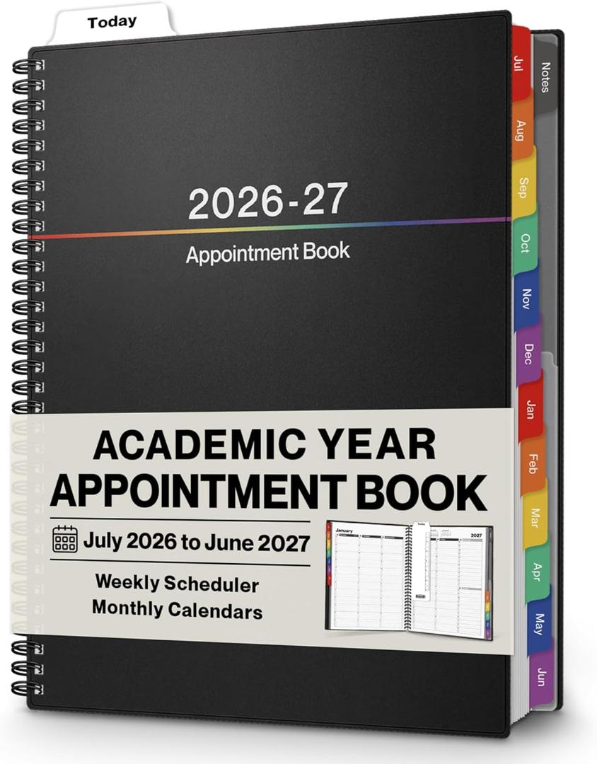 Dunwell 2026-2027 Appointment Book 8.5 x 11, July 2026 to June 2027, 15-Minute Hourly Schedule Planner with Colorful Tabs, Daily Professional Agenda