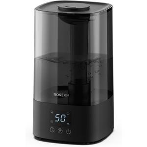 ROSEKM Automatic Humidifiers for Bedroom Large Room, 4.5L Cool Mist Humidifier for Home & Plant with Timer & Humidity Sensor, Last Up to 18H on High Setting, Auto Shut-Off, 360 Nozzle (Black)