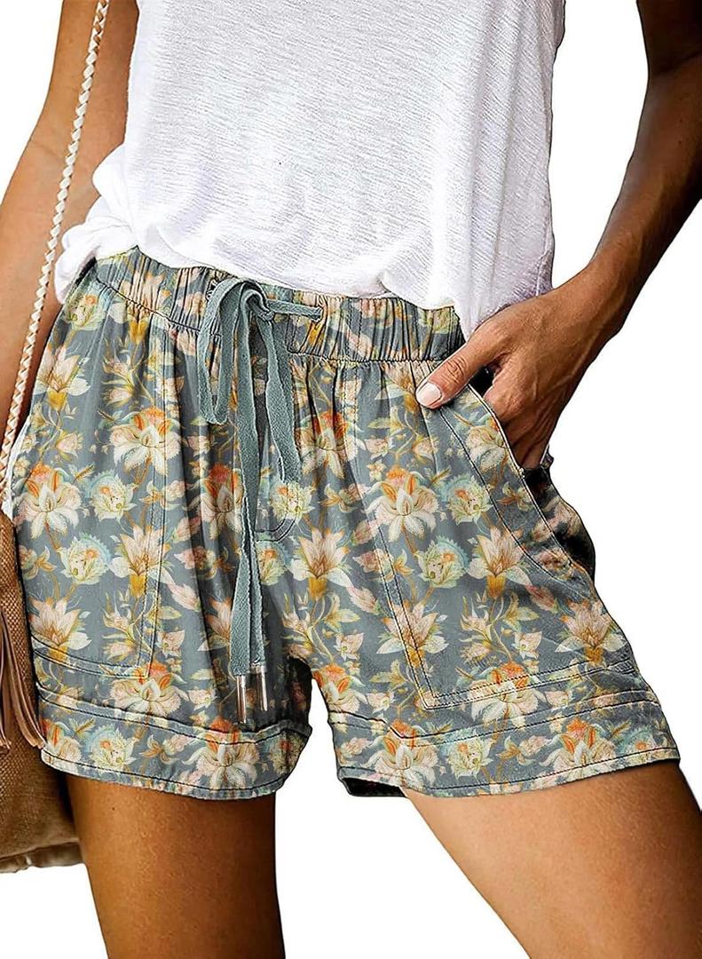 Womens Drawstring Shorts Summer Elastic Waist Casual Lightweight with Pockets (Green, S)