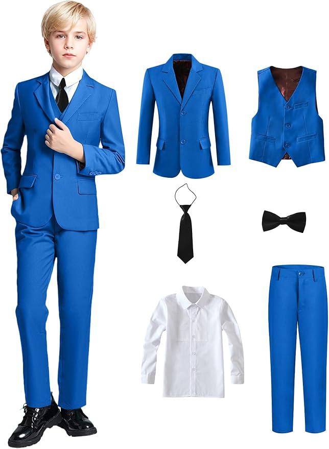 Yanlu Boy's Tuxedos Toddler Formal Suits Set Kids Blue Black Slim Fit Suit for Weddings, Size 5T