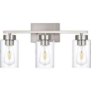 A1A9 3Light Bathroom Vanity Light, Modern Brushed Nickel Wall Lights with Clear Glass Shades, Bathroom Wall Sconce Lamp for Mirror Living Room Bedroom Hallway