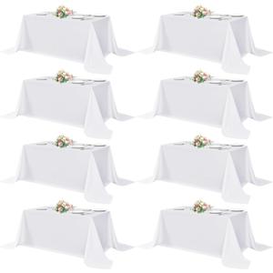 Sancua White Table Cloths Rectangle, 8 Pack 90x132 Inch Tablecoths Rectangular for 6 Foot Tables - Washable Polyester Fabric Table Cover for Wedding, Birthday Party, Banquet Reception