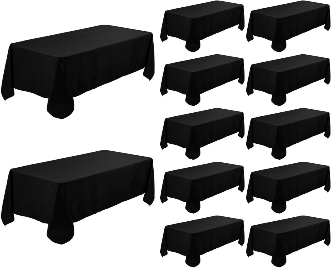 Fivenl 12 Pack Black Tablecloth 60 x 102 Inch, Bulk 6 Foot Rectangle Table Clothes, Washable Polyester Fabric Table Covers for Wedding, Party, Reception, Banquet