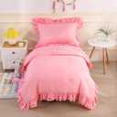 Wowelife Toddler Bedding Set for Girls 4 Piece Ruffle Boho Tufted Fringe Pink Toddler Bed Comforter Sets Jacquard Bed Set Bed in a Bag with Comforter, Flat Sheet, Fitted Sheet, Pillowcase