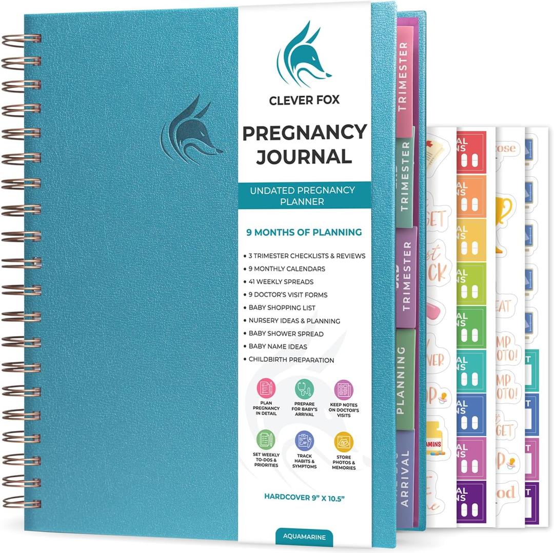 Clever Fox Pregnancy Journal & Memory Book - Pregnancy Planner & Notebook for Expecting Moms  Baby Keepsake, First Time Moms Gift (Aquamarine, 9" x 10.5")