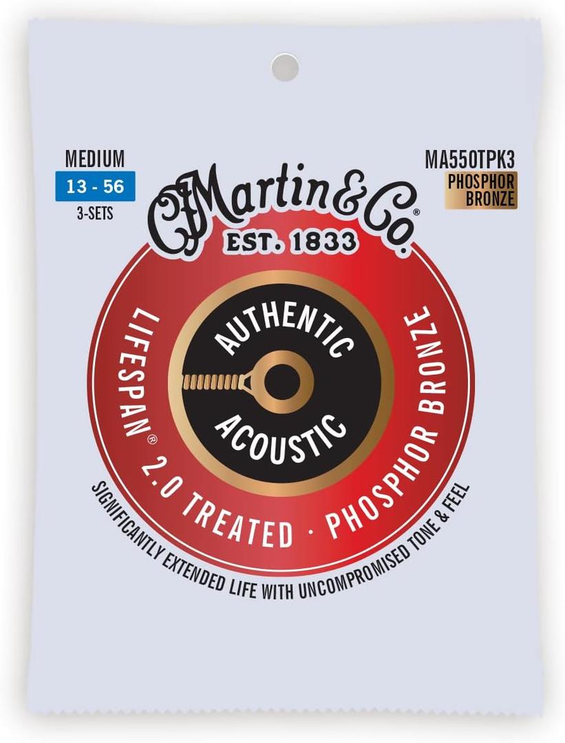Martin Authentic Acoustic Guitar Strings - 3 Pack - Lifespan 2.0 Treated 92/8 Medium