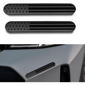 2PCS USA American Metal Flag Auto Fenders Emblem Sticker - 6"x 1" Adhesive Sport Badge 3D Embossed US Flag Car Decal Sticker - Patriotic Car Badge Decal Bumper Sticker for Auto SUV Window (Black)