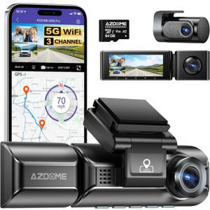 AZDOME M550 Pro 5G WiFi 3 Channel Dash Cam Built-in GPS, 4K Dual Dash Camera Front and Rear with 64GB Card, 2.5K+1080P+1080P Triple Car Camera, 3.19" IPS Screen, IR Night Vision, 24H Parking Mode