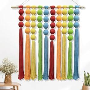 KaloKalo Macrame Wall Hanging Extra Large Handmade Tapestry Boho Decor Natural Cotton Rope Ball Textile Fiber Yarn Colorful Wall Art for Livingroom Bedroom Wedding Party 35.4" L by 33.8" H - Rainbow