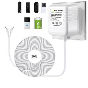 Video doorbell Special Power Transformer, 18V500MA Ring doorbell Power Adapter, Compatible with Ring, Nest, Eufy, Wyze, Arlo Wireless Video doorbell (with 315in Cable White)