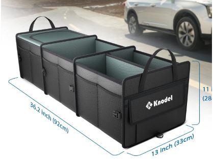 KNODEL Sturdy Car Trunk Organizer with Premium Insulation Cooler Bag, 3 Compartments Heavy Duty Collapsible for Car, SUV, Truck, or Van (Large, Black)