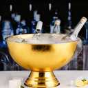 Large Ice Bucket 13L Stainless Steel Champagne Bowl Ice Bucket with Ice Scoop Semicircle Drink Tub with Integrated Base Silver Beverage Tub for Parties, Cocktail Bar, Chilling Wine (1 Pack-Gold) (EXP 02/04/26)