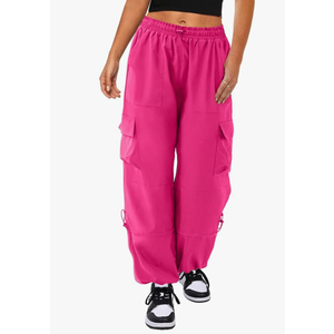 Cargo Pants Women High Waisted Parachute Pants with Pockets Quick Dry Lightweight Baggy Pants
Color: Hot Pink, XL