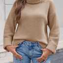 Saodimallsu Womens Turtleneck Fuzzy Sweaters Long Sleeve Chunky Knit Casual Loose Warm Fall Winter Pullover Sweater (Small, Khaki)