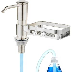 Soap Dispenser for Kitchen Sink, Built in Soap Dispenser Pump with Sponge Holder, Under Counter Brushed Nickel ABS Pump Head with 38" Extension Tube Kit, Good Suction Power