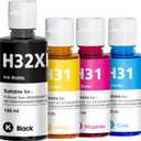 31 32XL Ink Bottle Set High Yield Ink Refills Compatible for HP Smart Tank 5101 7301 7602 7001 6001 Plus 551 651 455 457 450 All-in-One Printers, 4-Pack (165ML 32XL Black Ink, 100ML 31 Color Ink)