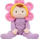 June Garden My First Doll Florie Blossom  10" Soft Plush Doll  Baby Safe Infant Cuddle Toy  Newborn Purple Corduroy  0+ Months