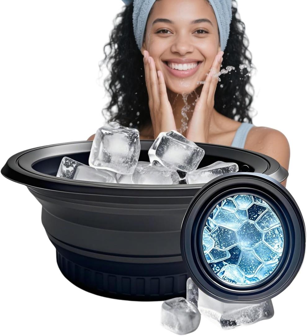 Face Bowl for Ice with Built-in Tray  Collapsible Silicone Face Bath Bowl for Cooling Skin  Portable Design for Home & Travel (Dark)