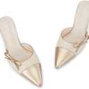 Coutgo Womens Bow Tie Mules Heels Two Tone Closed Pointed Toe Slip On Backless Wedding Dress Shoes Pumps Size 8.5