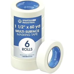 Spartan Industrial - 1.5" X 60 yd Masking Tape for Construction, Painting, Crafts, and More - 6 Rolls of Removable Tape, 5.5 Mil