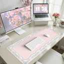 HAOCOO Cute Girly Computer Mat, Pink Bow XXL Mouse Pad for Gaming & Office, Non-Slip Waterproof Desk Matt for Desktop, Aesthetic Home Desk Accessories, Desk Pad Protector with Stitched Edges