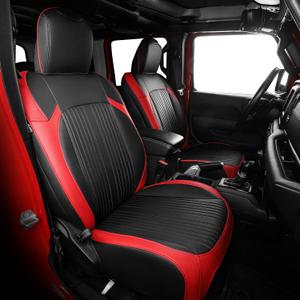 FREESOO for Jeep Gladiator Seat Covers 2020 2021 2022 2023 2024 2025 2026 Full Set, W/NO Rear Cup Holder, Custom Fit for Gladiator JT 2020-2024 2025 2026, Waterproof Faux Leather Black Red