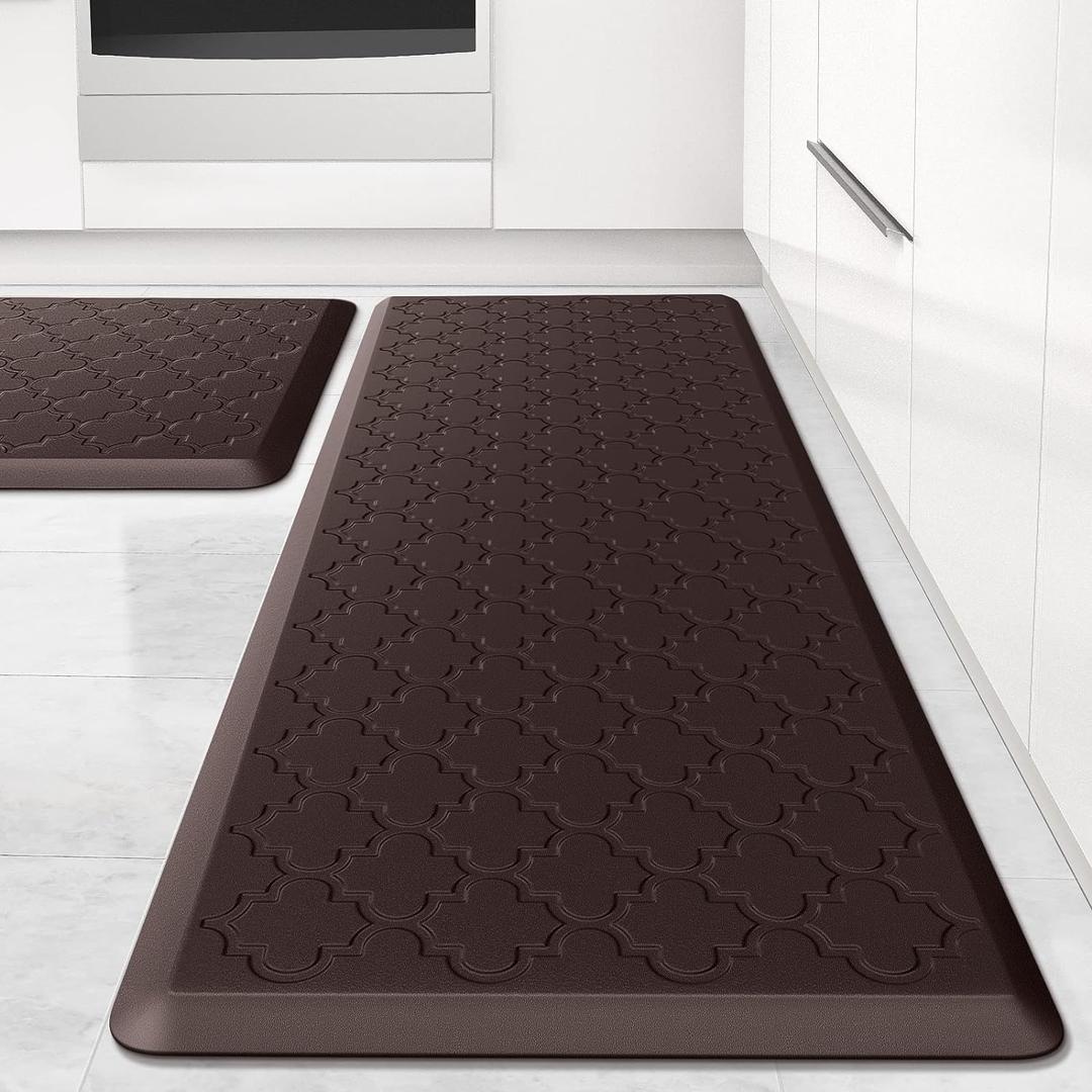 Kitchen Mat [2 PCS] Cushioned Anti-Fatigue Floor Mat, Waterproof Non-Skid Ergonomic Comfort Foam Rugs, Standing Mat for Kitchen, Floor,Office, Sink, Laundry(Chocolate) (17.3"x29"+17.3"x47")
