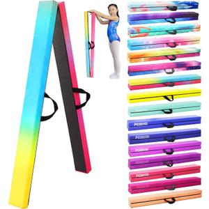 8FT Folding Balance Beam -Gymnastics Floor Beam -Gymnastics Equipment for Kids,Wood core- Anti-Slip Bottom and Carrying Bag for Home (Gradient Rainbow)