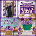 Graduation Decorations Class of 2026 Purple and Gold Graduation Decorations with Congrats Grad Banner,Backdrop,Porch Sign,Balloons,Hanging Swirls,Honeycomb Centerpieces,Box for Graduation Party Decor