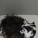 FantaLook 70 80s Long Curly Dark Brown Cosplay Wig with Necklace Headband and Mater Bracelet for Halloween